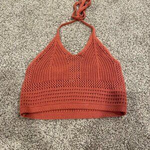 Aerie Women's Orange and Burgundy Crop-top